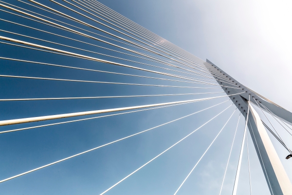 Close up view of bridge and tension wires