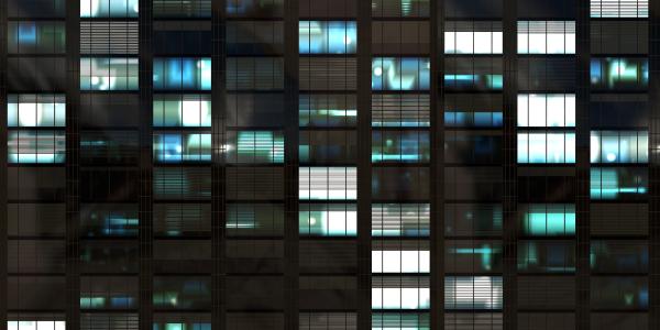 Black and blue building windows