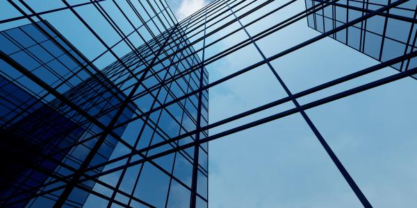 Blue building with angled windows