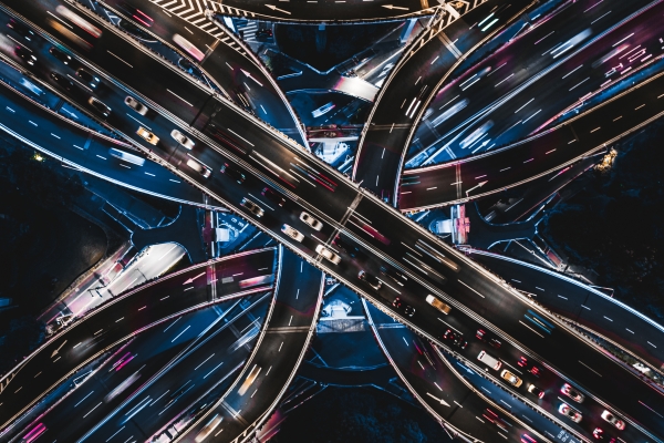 Curving highway road intersection