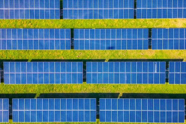 Solar panels in horizontal rows