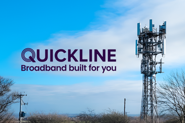 quickline logo over photo of tower