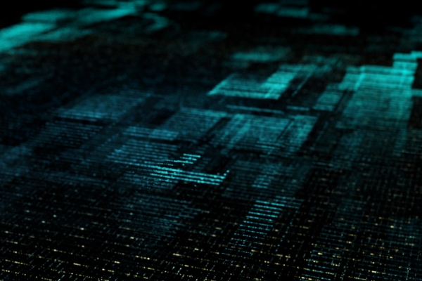 Abstract teal squares and mesh
