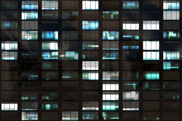 Black and blue building windows