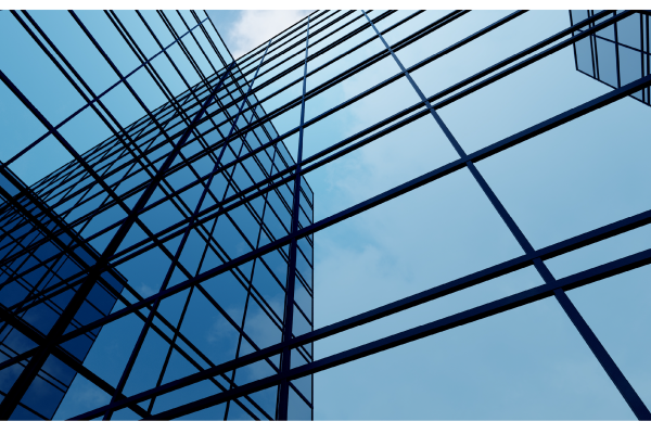 blue angled office windows