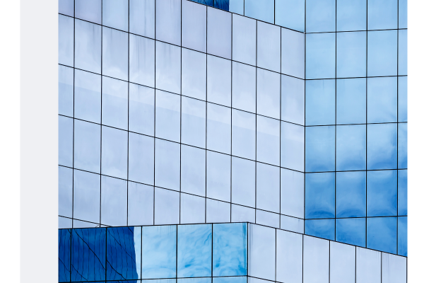 Blue geometric building windows