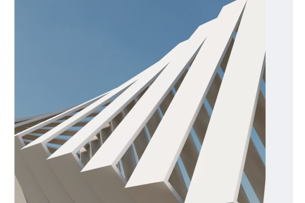 Angled white building