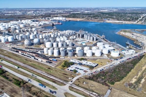 Ariel shot of the Odfjell Terminal stacks