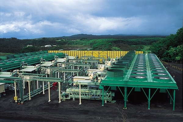 A field of geothermal equipment 