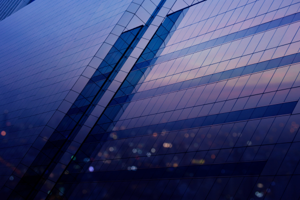 Building at night reflection