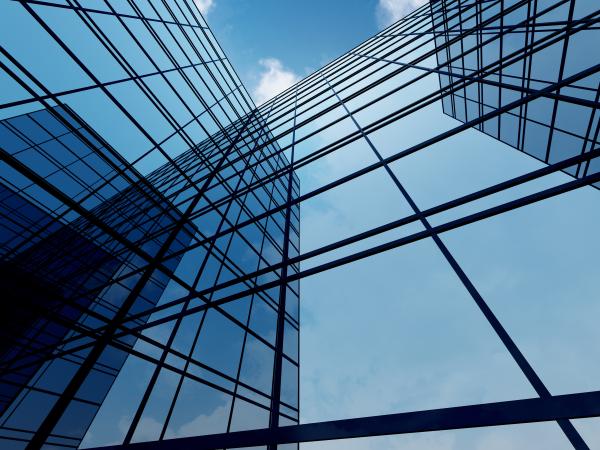Blue building with angled windows