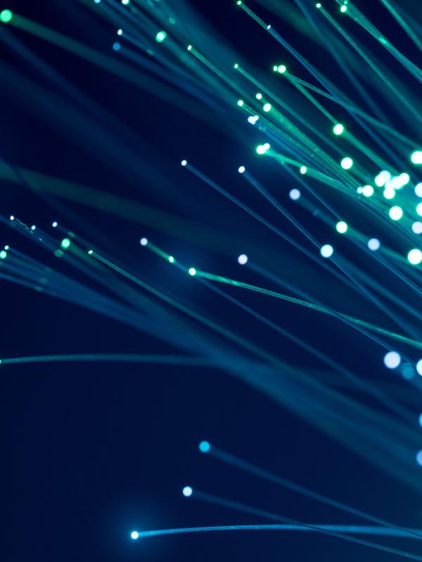 Blue and Green Fibre Optic Wires Close Up 