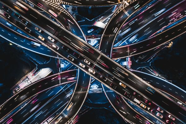 Curving highway road intersection