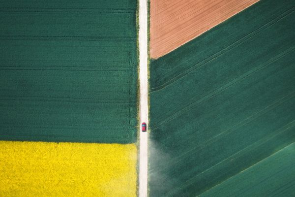 yellow orange and green farmland patches