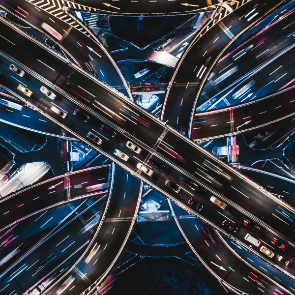 Curving highway road intersection
