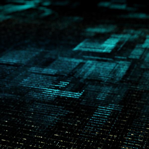 Abstract teal squares and mesh