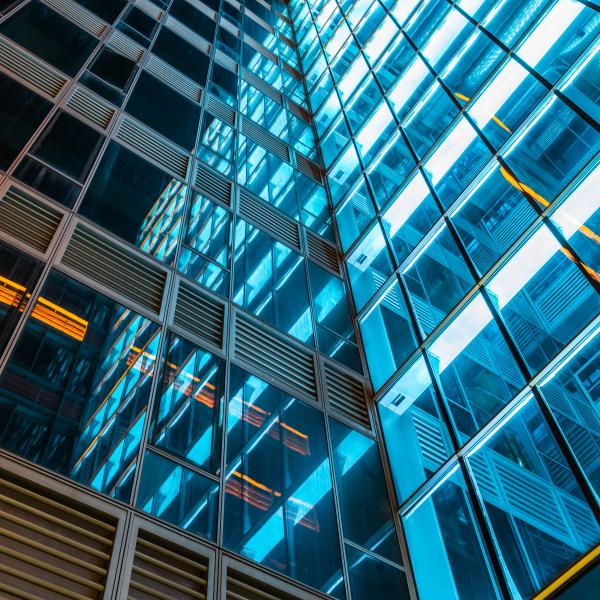 Blue and orange building windows