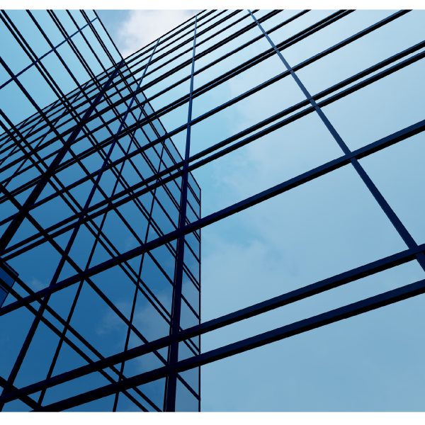 blue angled office windows