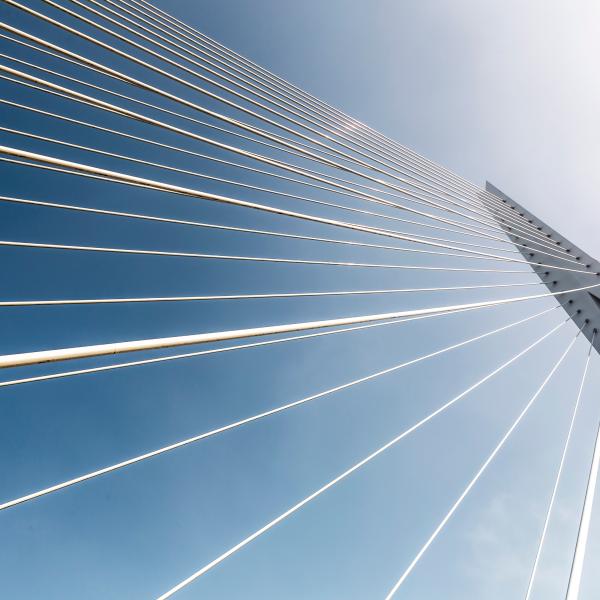 Close up view of bridge and tension wires