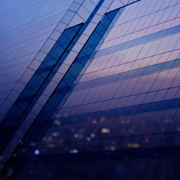 Building at night reflection